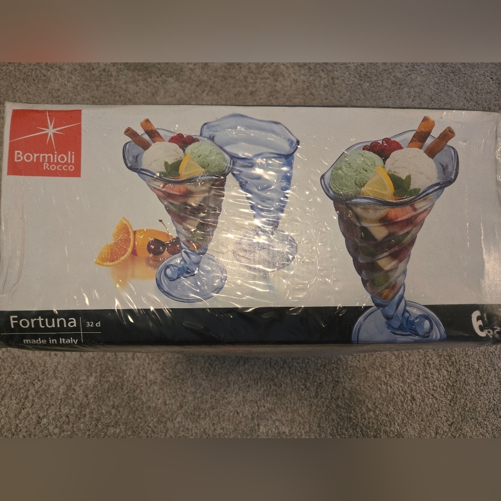Bormioli Rocco Fortuna Blue Dessert Glasses Set. Vintage.